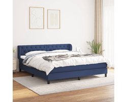 vidaXL - Boxspring - met - matras - stof - blauw - 160x200 - cm