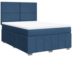 vidaXL - Boxspring - met - matras - stof - blauw - 160x200 - cm