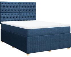 vidaXL - Boxspring - met - matras - stof - blauw - 160x200 - cm