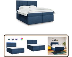 vidaXL Boxspring met matras stof blauw 200x200 cm