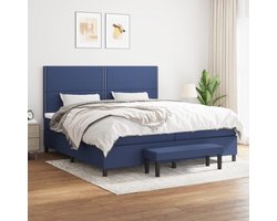 vidaXL - Boxspring - met - matras - stof - blauw - 200x200 - cm