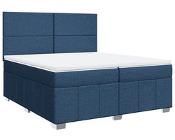 vidaXL - Boxspring - met - matras - stof - blauw - 200x200 - cm