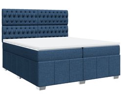 vidaXL - Boxspring - met - matras - stof - blauw - 200x200 - cm