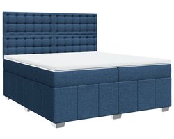 vidaXL - Boxspring - met - matras - stof - blauw - 200x200 - cm