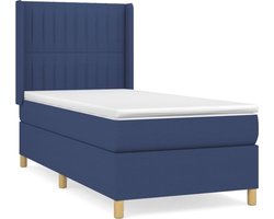 vidaXL - Boxspring - met - matras - stof - blauw - 80x200 - cm