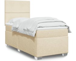 vidaXL - Boxspring - met - matras - stof - crèmekleurig - 100x200 - cm