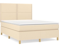 vidaXL - Boxspring - met - matras - stof - crèmekleurig - 140x190 - cm