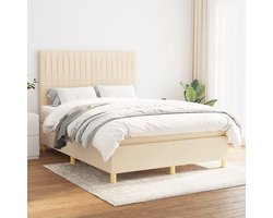vidaXL - Boxspring - met - matras - stof - crèmekleurig - 140x190 - cm