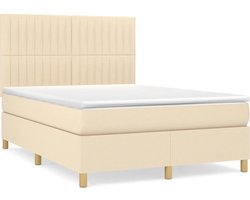 vidaXL - Boxspring - met - matras - stof - crèmekleurig - 140x200 - cm