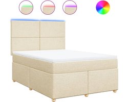 vidaXL - Boxspring - met - matras - stof - crèmekleurig - 140x200 - cm