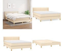 vidaXL Boxspring met matras stof crèmekleurig 140x200 cm - Boxspring - Boxsprings - Bed - Slaapmeubel