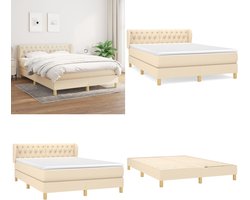 vidaXL Boxspring met matras stof crèmekleurig 140x200 cm - Boxspring - Boxsprings - Bed - Slaapmeubel