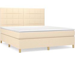 vidaXL - Boxspring - met - matras - stof - crèmekleurig - 160x200 - cm
