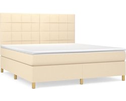 vidaXL - Boxspring - met - matras - stof - crèmekleurig - 180x200 - cm