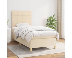 vidaXL - Boxspring - met - matras - stof - crèmekleurig - 90x190 - cm