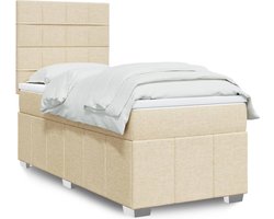 vidaXL - Boxspring - met - matras - stof - crèmekleurig - 90x190 - cm