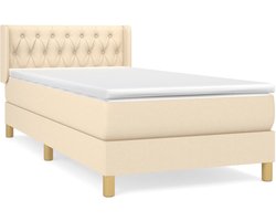 vidaXL - Boxspring - met - matras - stof - crèmekleurig - 90x200 - cm