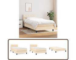 vidaXL - Boxspring - met - matras - stof - crèmekleurig - 90x200 - cm