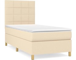 vidaXL - Boxspring - met - matras - stof - crèmekleurig - 90x200 - cm