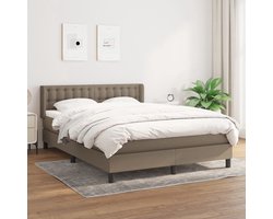 vidaXL - Boxspring - met - matras - stof - taupe - 140x190 - cm