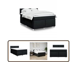 vidaXL Boxspring met matras stof zwart 140x200 cm