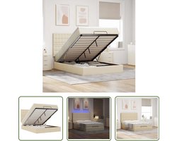 vidaXL Boxspring - Ottomanbed - Ottoman bed met matras en LED's 140x190cm stof crèmekleurig - Led Lampen - Slaapcomfort - Pocketveringmatras