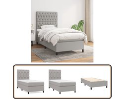 vidaXL Boxspring - Stof - Lichtgrijs - 90x200 cm Boxspringbed - Slaapcomfort - Pocketveermatras - Tweepersoonsbed - Grijs Bed