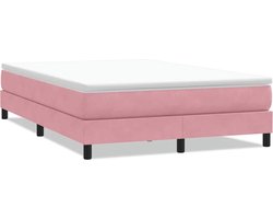 vidaXL - Boxspring - zonder - matras - fluweel - roze - 140x220 - cm