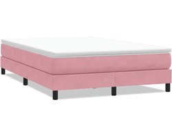 vidaXL - Boxspring - zonder - matras - fluweel - roze - 160x220 - cm