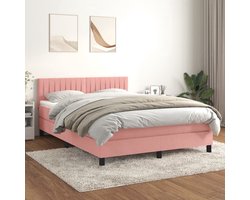 vidaXL Boxspringbed - Boxspring - Boxspring met matras fluweel roze 140x200 cm - Velvet Bed - Rooskleurig Bed - Tweepersoonsbed