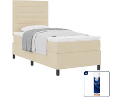 vidaXL boxspringbed met matras - 100 x 200 cm - stof - crème - Inclusief textielbeschermer 500 ml