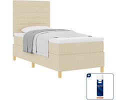 vidaXL boxspringbed met matras - 100 x 200 cm - stof - crème - Inclusief textielbeschermer 500 ml