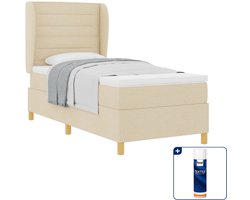 vidaXL boxspringbed met matras - 100 x 200 cm - stof - crème - Inclusief textielbeschermer 500 ml