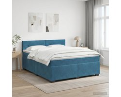 vidaXL - Boxspringbed - met - matras - Donkerblauw - 140 - x - 200 - cm - Fluweel