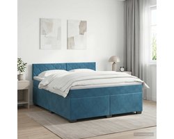 vidaXL - Boxspringbed - met - matras - Donkerblauw - 160 - x - 200 - cm - Fluweel