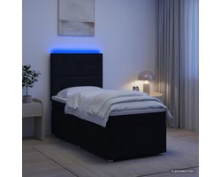 vidaXL - Boxspringbed - met - matras - met - hoofdeinde - Zwart - 90 - x - 200 - cm - Stof