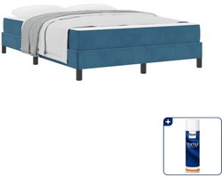 vidaXL boxspringbed met matras - Small double - 140 x 200 cm - donkerblauw - Inclusief textielbeschermer 500 ml