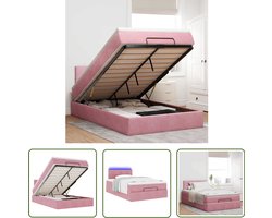 vidaXL Boxspringbed - Ottoman Bed - Ottoman bed met matras en LED's 120x200cm fluweel roze - Tweepersoonsbed - Slaapcomfort - Led Lamp