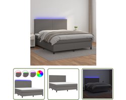 vidaXL Boxsprings - Boxspring - Boxspring met matras en LED kunstleer grijs 180x200 cm - Lederlook Bed - Elektrisch Bed - Led Lampen