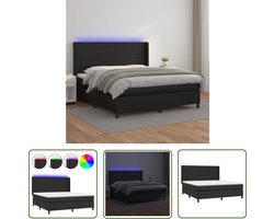 vidaXL Boxsprings - Boxspring - Boxspring met matras en LED kunstleer zwart 180x200 cm - Led Lamp - Boxspring Set - Tweepersoons Bed