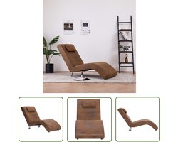vidaXL Bruine Loungestoel - Chaise Lounge Bruine Kleur - Chaise longue met kussen kunstsuède bruin - Relax Stoel - Fauteuil Bruin - Comfortabele Stoel
