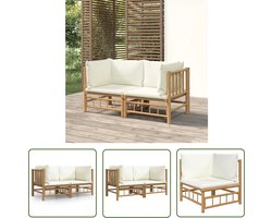 vidaXL Buisentoefeling - Bamboetuinbank - Tuinhoekbanken 2 st met kussens bamboe crèmewit - Loungehoek - Outdoor Bank - Tuinset