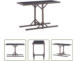 vidaXL Buistafel - Tuinstoel - Tuintafel 110x53x72 cm glas en poly rattan bruin - Terrasmeubilair - Outdoor Furniture - Lounge Set