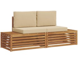 vidaXL - Buiten - bank - set - met - kussen - 2 - Stuk - Natuurlijk - en - Beige