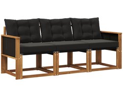 vidaXL - Buiten - bank - set - met - kussen - 3 - pcs - Naturel - en - Zwart