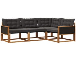 vidaXL - Buiten - bank - set - met - kussen - 4 - pcs - Naturel - en - Zwart