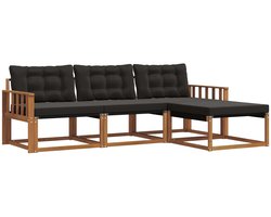 vidaXL - Buiten - bank - set - met - kussen - 4 - pcs - Natuurlijk - en - zwart