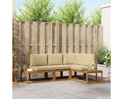vidaXL - Buiten - bank - set - met - kussen - 4 - Stuk - Natuurlijk - en - Beige