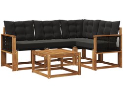 vidaXL - Buiten - bank - set - met - kussen - 5 - pcs - Naturel - en - Zwart