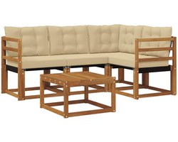 vidaXL - Buiten - bank - set - met - kussen - 5 - pcs - Natuurlijk - en - Beige